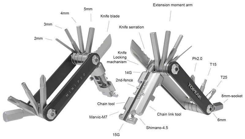 Load image into Gallery viewer, Topeak Mini P20 20 Function Multi-Tool with Integrated Chain/Master Link Tool
