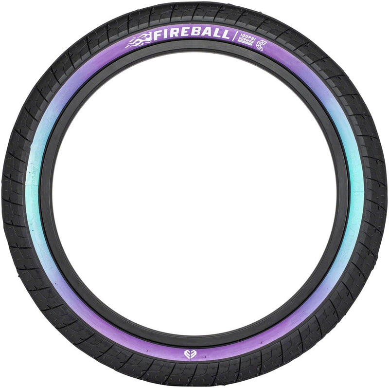 Load image into Gallery viewer, Eclat Fireball Tire 20 x 2.4 TPI 60 PSI 100 Clincher Wire Purple/Teal Fade BMX
