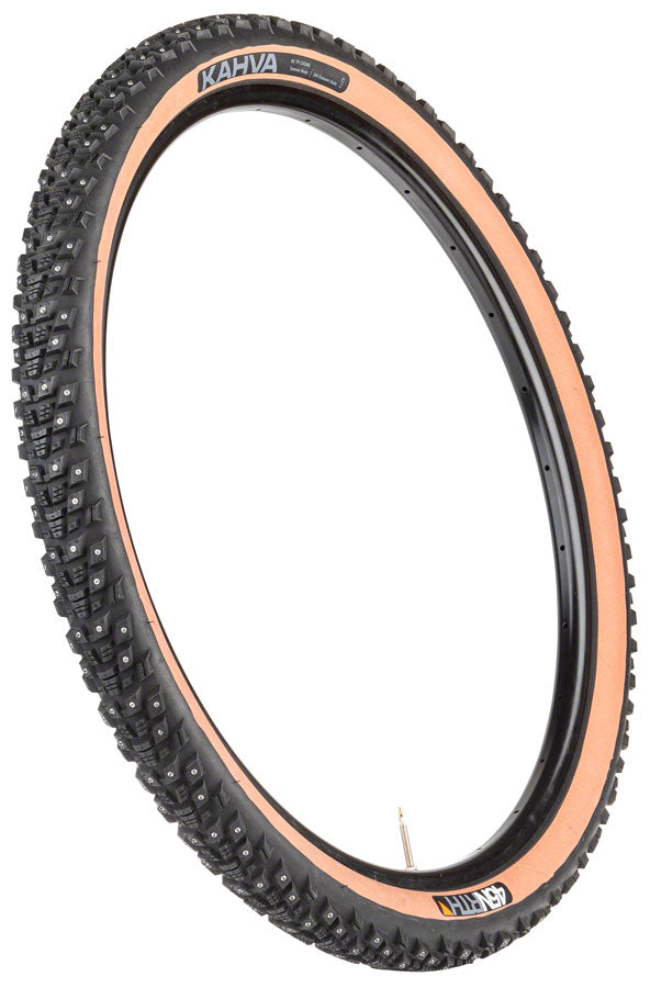 Load image into Gallery viewer, 45NRTH Kahva Tire 27.5x2.1 Tubeless Folding Tan 60tpi 240 Concave Carbide Studs
