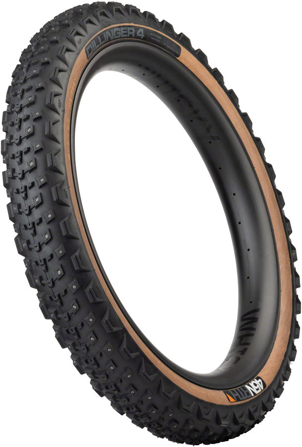 Load image into Gallery viewer, 45NRTH Dillinger 4 Tire - 26 x 4.2, Tubeless, Folding, Tan, 60 TPI, 168 Large Concave Carbide Aluminum Studs
