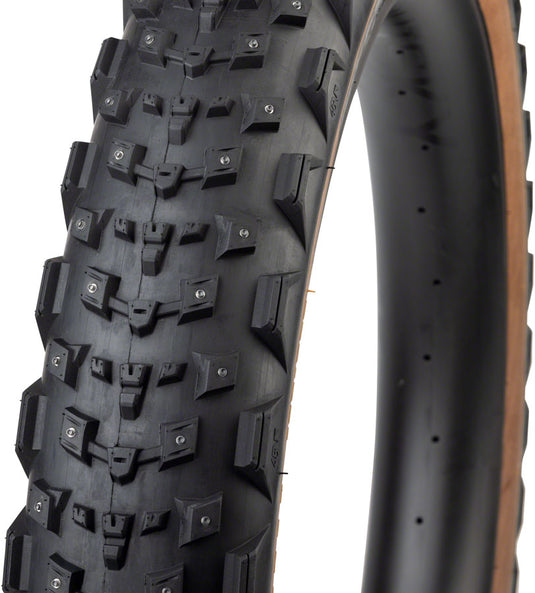 45NRTH Dillinger 4 Tire - 27.5 x 4.0, Tubeless, Folding, Tan, 60 TPI, 168 Large Concave Carbide Aluminum Studs