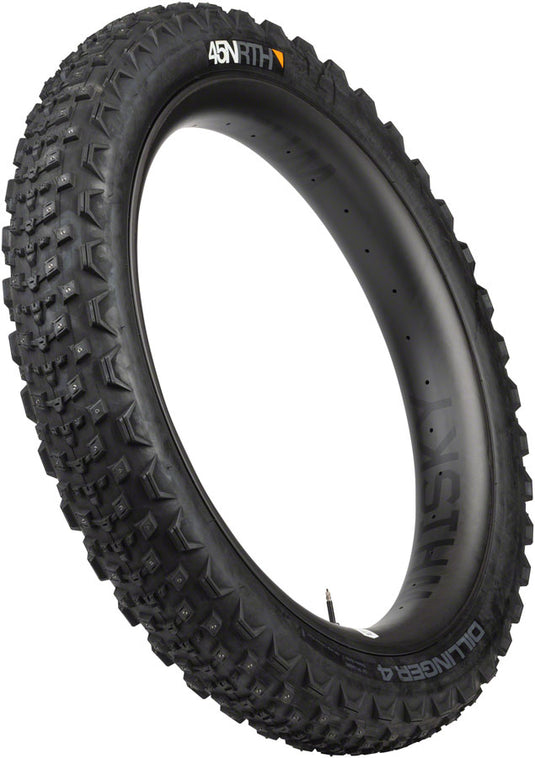 45NRTH Dillinger 4 Tire - 26 x 4.2, Tubeless, Folding, Black, 120 TPI, 168 Large Concave Carbide Aluminum Studs