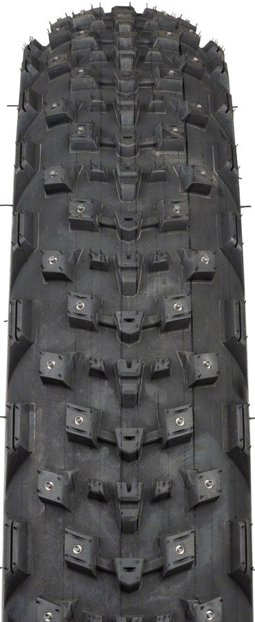 Load image into Gallery viewer, 45NRTH Dillinger 4 Tire - 27.5 x 4.0, Tubeless, Folding, Black, 120 TPI, 168 Large Concave Carbide Aluminum Studs
