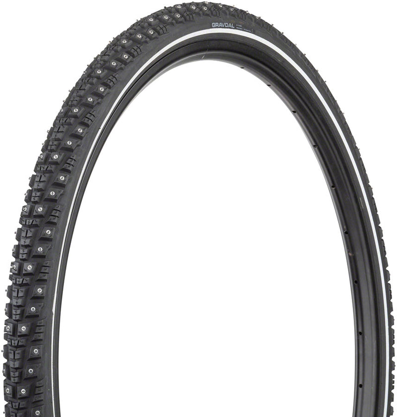 Load image into Gallery viewer, 45NRTH Gravdal Tire 700x38 Tubeless Folding Blk 60tpi 252 Concave Carbide Studs
