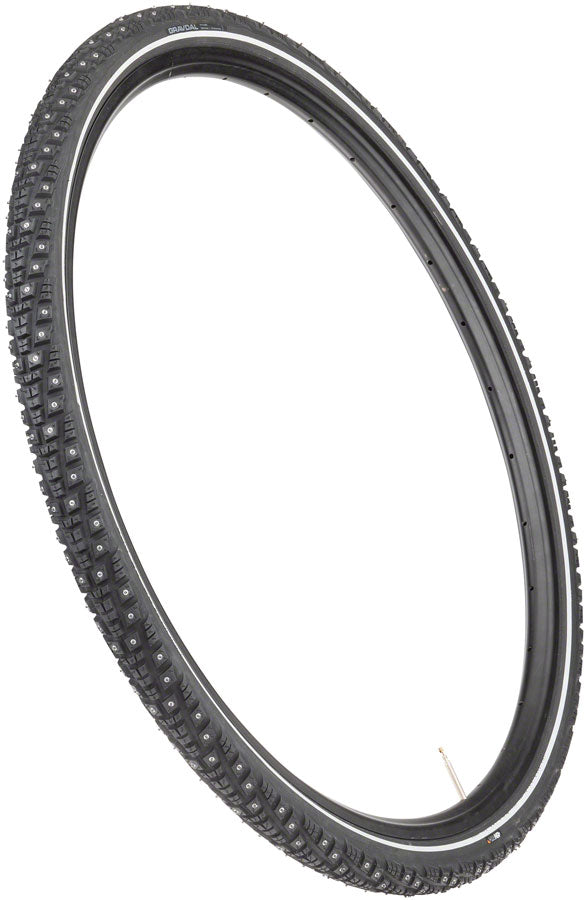 Load image into Gallery viewer, 45NRTH Gravdal Tire 700x38 Tubeless Folding Blk 60tpi 252 Concave Carbide Studs
