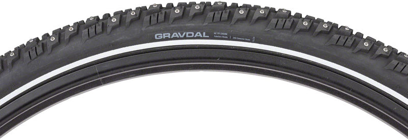 Load image into Gallery viewer, 45NRTH Gravdal Tire 650bx38 Tubeless Folding Blk 60tpi 240 Concave Carbide Studs
