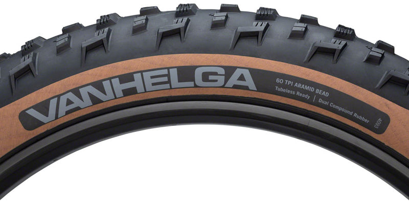 Load image into Gallery viewer, 45NRTH Vanhelga Tire 27.5 x 4 Tubeless Folding TPI 60 Black/Tan Fat Bike
