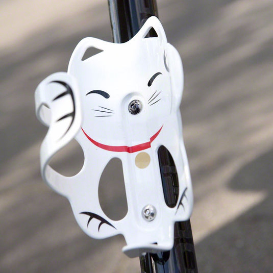 Portland Design Works Lucky Cat Water Bottle Cage: White Cat