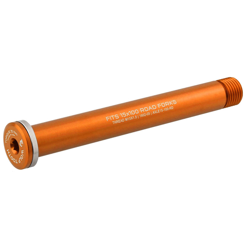 Load image into Gallery viewer, Wolf Tooth Wolf Axle for Road Forks 12 1.5 x 120mm, AL w/ Steel washer, Orange
