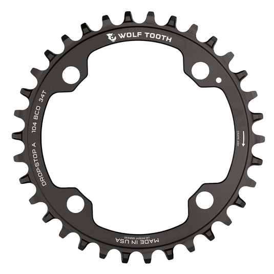 Wolf Tooth Drop Stop A Chainrings 32t 104 BCD 9/10/11/12-Speed 47g Aluminum Blk