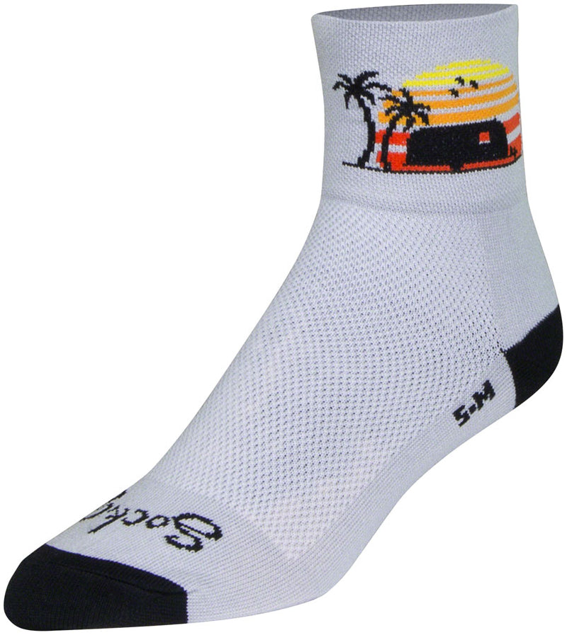 Load image into Gallery viewer, SockGuy Classic Happy Camper Socks - 3&quot;, Gray/Black/Orange, Large/X-Large
