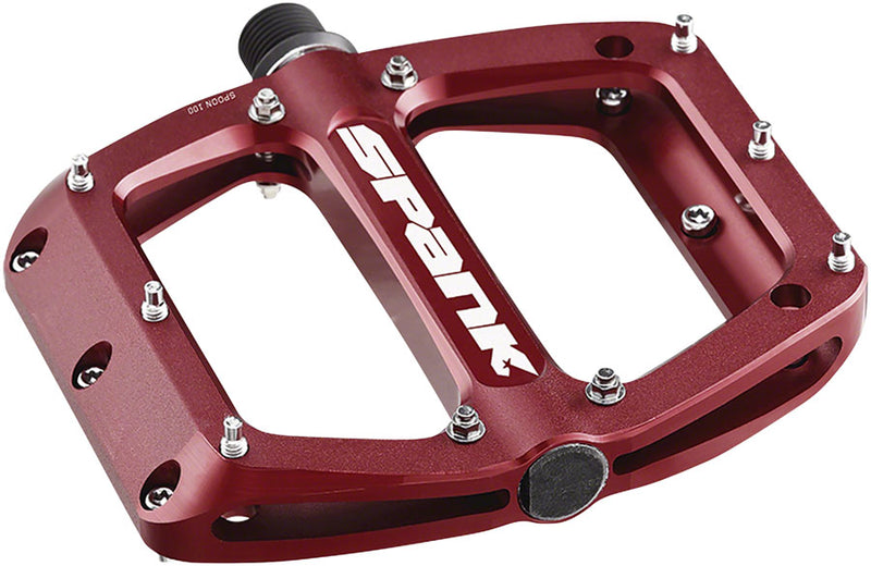 Load image into Gallery viewer, Spank Spoon 100 Platform Pedals 9/16&quot; Concave Alloy Body Replaceable Pins Red
