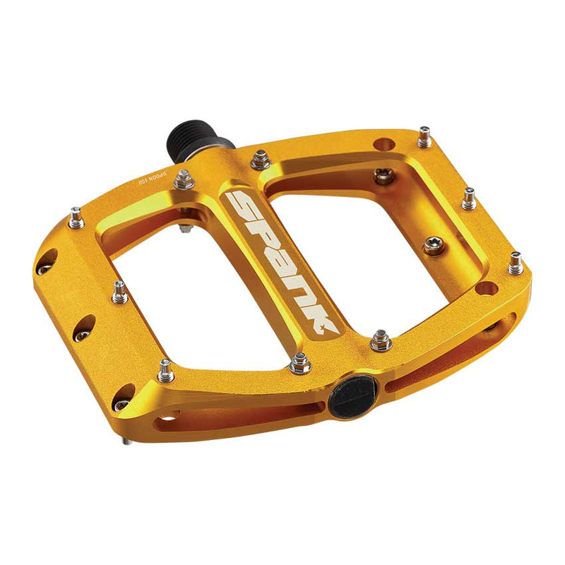 Load image into Gallery viewer, Spank Spoon 100 Platform Pedals 9/16&quot; Concave Alloy Body Replaceable Pins Gold
